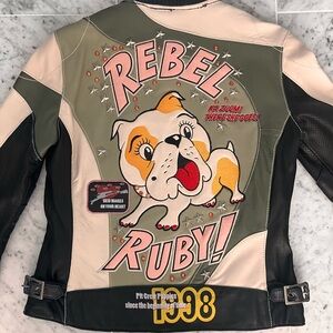 Vintage 1988 Rebel Ruby Graphic Leather Jacket designed by Hein Gericke